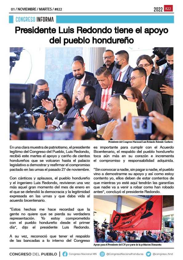 Pueblo hondureño se vuelca al CN a apoyar al presidente Luis Redondo 